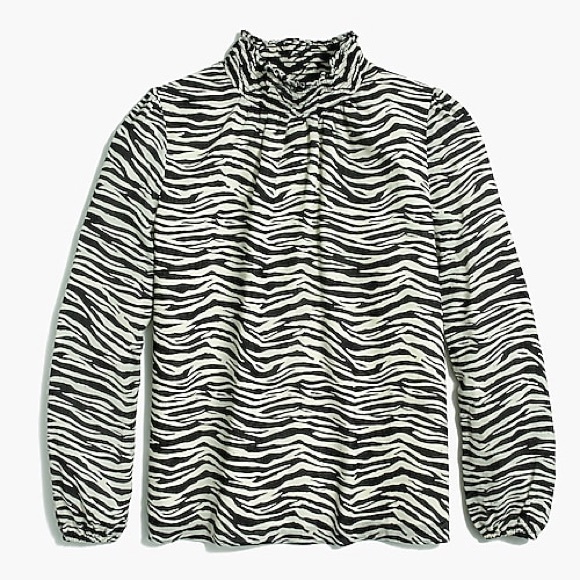 J. Crew Zebra Long Sleeve Mock-neck Top - Picture 2 of 7